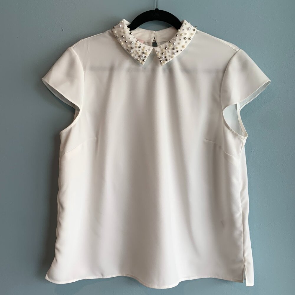 Ted Baker White Pearl Collar Blouse Size 10